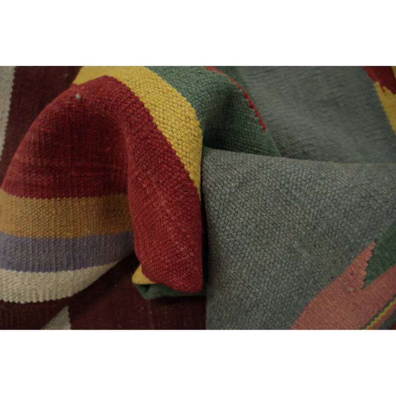 Hand Woven Oriental 100% Wool Carpet Southwestern Tribal Multi-Colored Kilim Area Rug - 11' 10'' X 8' 9''