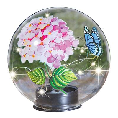 Solar Lighted Butterfly and Hydrangea Flower Ball Garden Accent - 5.75 x 5.75 x 5.75