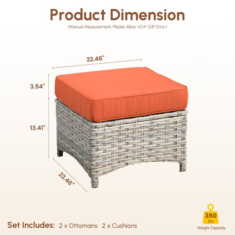 XIZZI Patio Wicker Ottoman with Cushion Outdoor Footrest