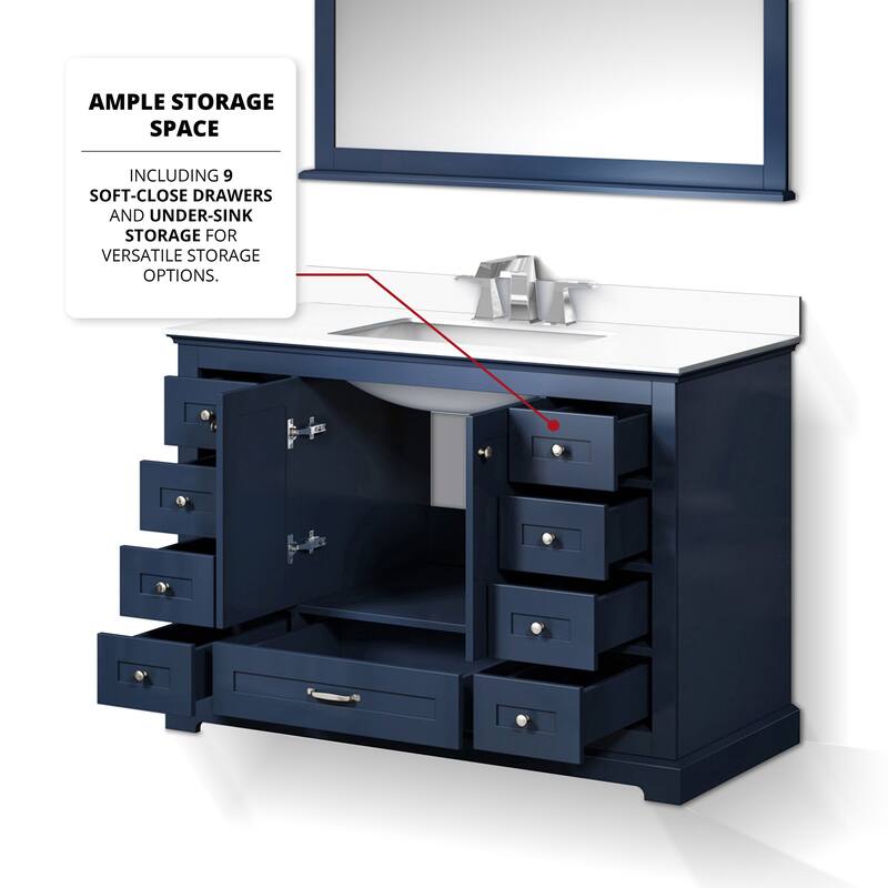Dukes 48 in. W x 22 in. D Navy Blue Single Bath Vanity, White Quartz Top, Faucet Set, and 46 in. Mirror