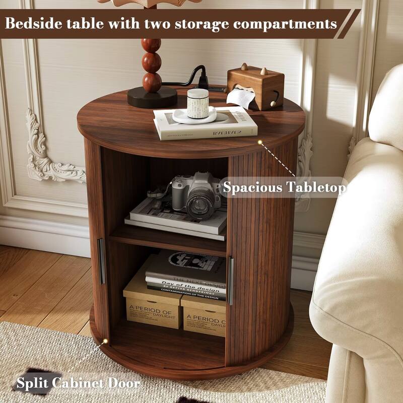 2-Tier Nightstands with USB Ports and Built-in Charging Station & Sliding Door (Set of 2 )