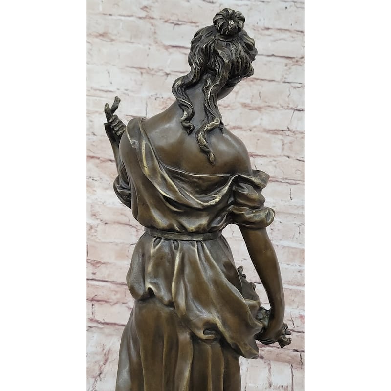 Clical Woman Harvesting Grapes Wine Bronze Sculpture Statue French Art Decor