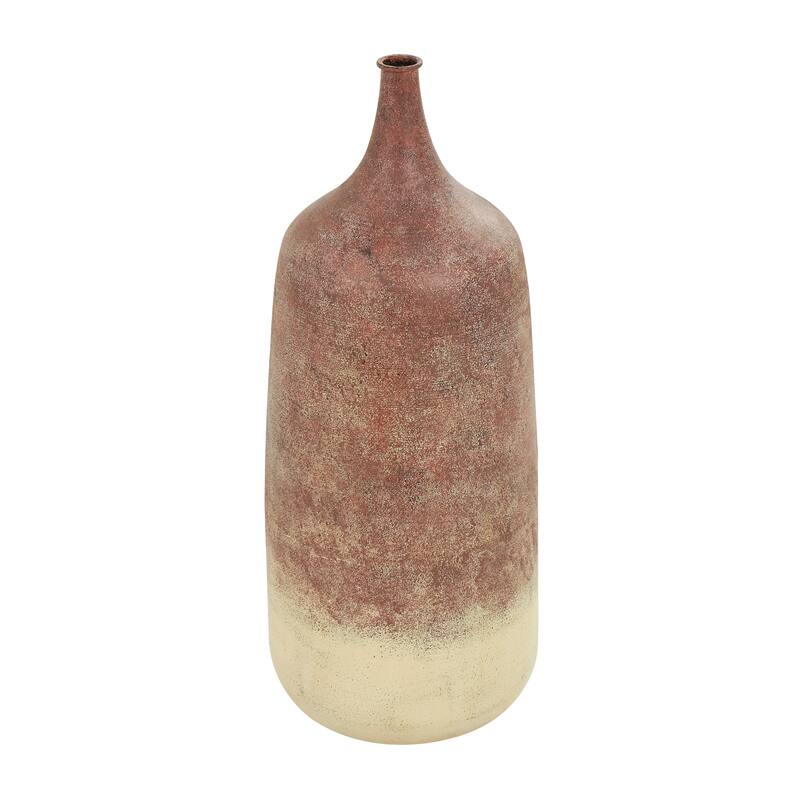 Copper Metal Distressed Textured Ombre Vase with Cream Accent