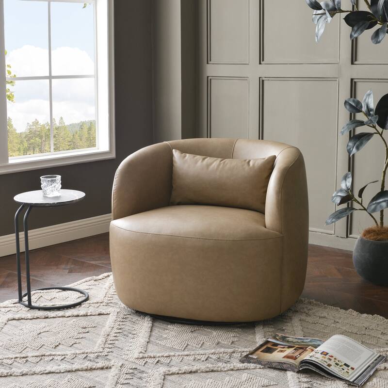 KINWELL 2-Piece Faux Leather Living Room Sets - 1 Swivel Accent Chair & 1 Ottoman Footrest