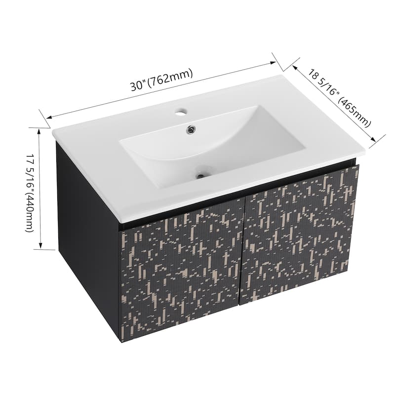 Modern 30'' Wall-Mounted Vanity with Ceramic Sink & Triple Soft-Close Cabinet Doors