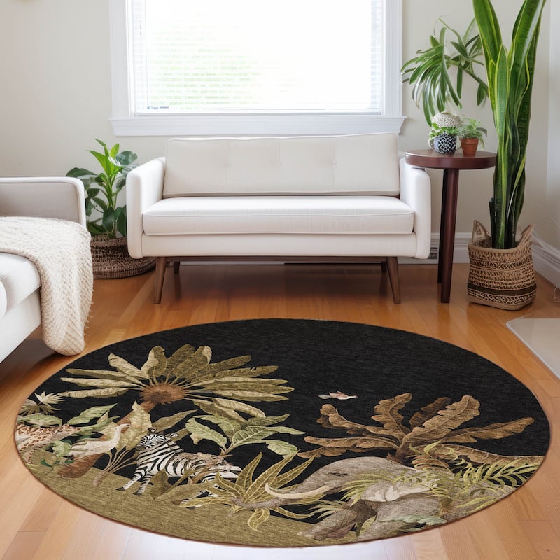 Premium Washable Super Soft Floral Safari Jungle Mayfield Rug - Multi - 8' x 8' - Round