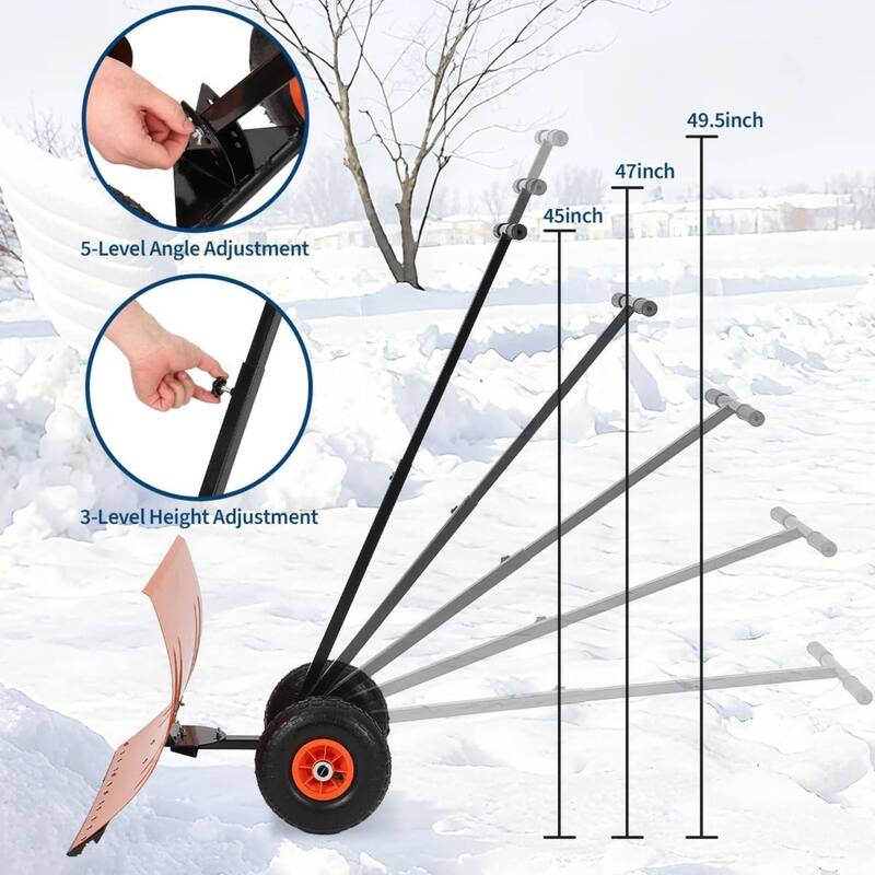 Heavy Duty Single Rod 20 * 29 Inch Wheeled Snow Shovel