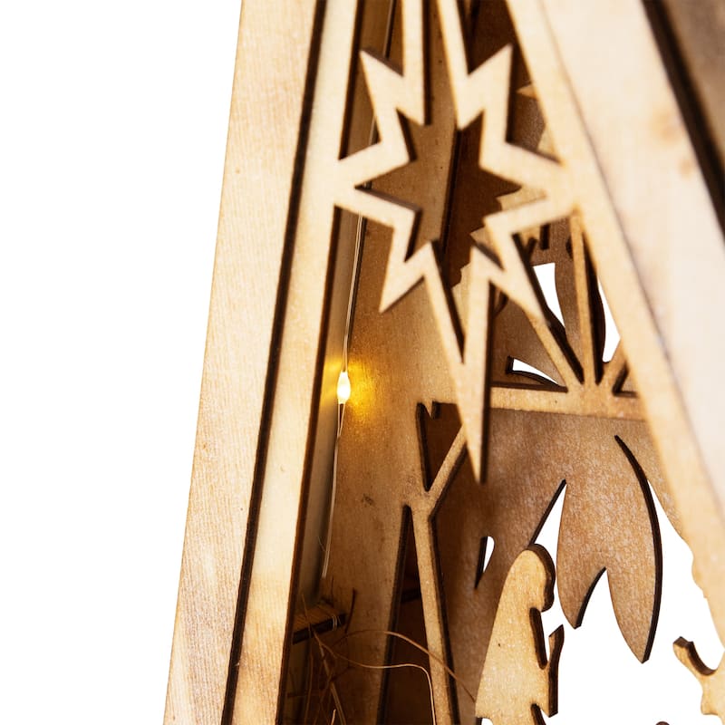 LED Lighted Holy Family Wooden Christmas Nativity Scene - 12"