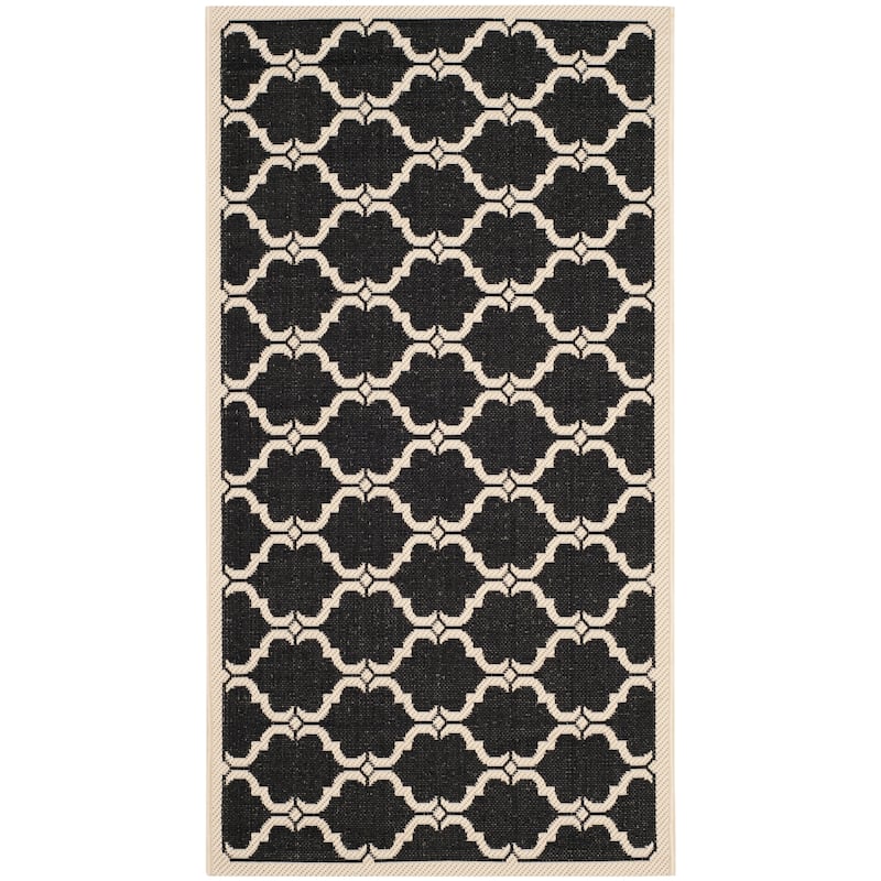 SAFAVIEH Courtyard Charleen Indoor/ Outdoor Waterproof Patio Backyard Rug - 2'7" x 5' - Black/Beige