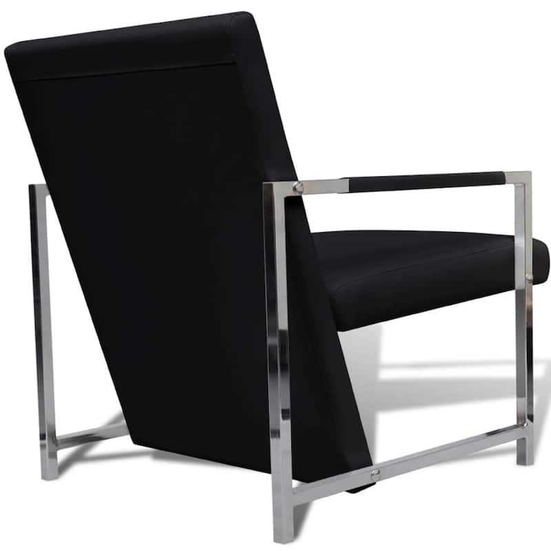 Sanna Ergonomic Armchair, Cubic Solid Wood Frame, Black Faux Leather