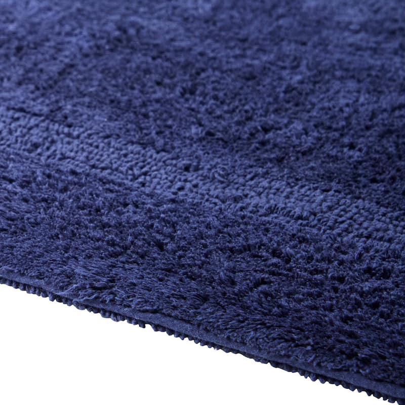 Better Trends Bath Rugs 100% Cotton Reversible Highly Water Absorbent Bathroom Rug for Shower, Sink, Bath Mats - Lux Collection - 30" Round - Navy