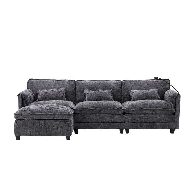 GALDWIN Chenille Upholstered L-shaped Modular Sectional Sleeper Sofa with Movable Storage Ottoman,USB&Type-C