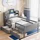 preview thumbnail 15 of 26, Wood Twin Size Platform Bed with LED Light, Multi-functional Headboard Gray