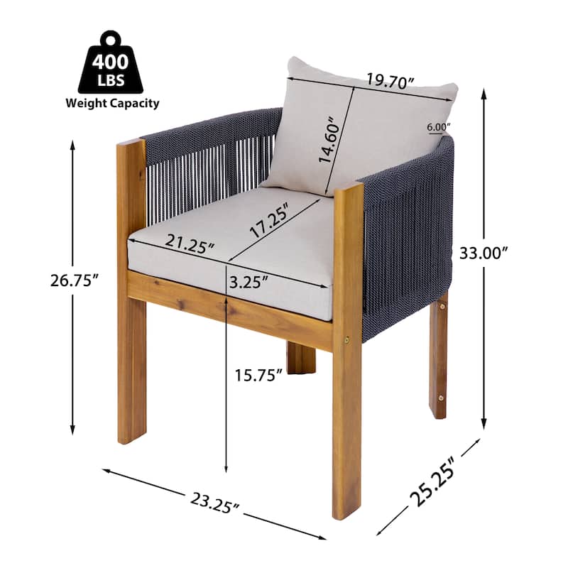 Christopher Knight Home- Alex Patio Acacia Wood Dining Chairs With Rope Armrests (Set of 2)
