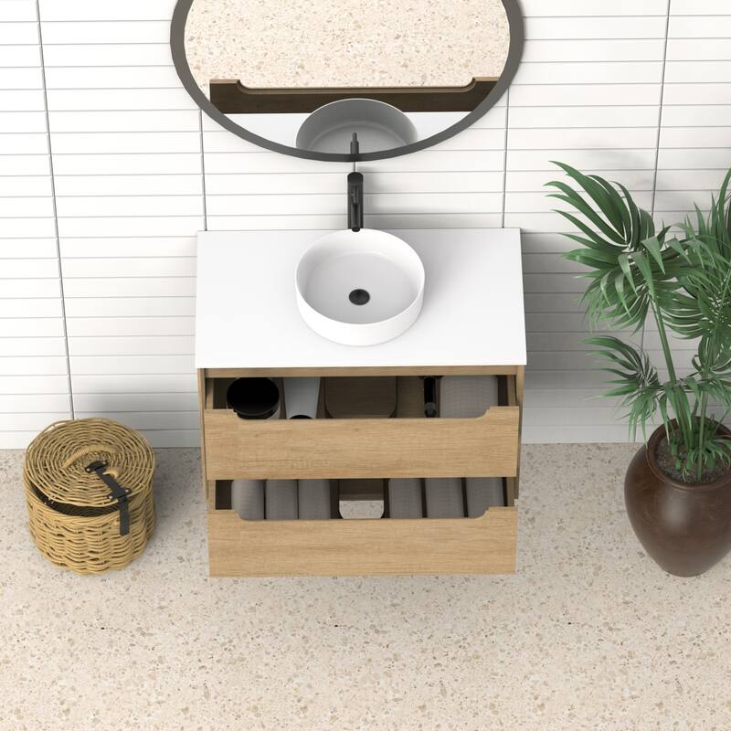 36" Solid Wood Bathroom Vanity with White Quartz Countertop Ceramic Square Sink