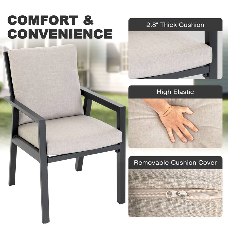 Outdoor 4-Piece Aluminum Dining Chairs with Gray Cushions