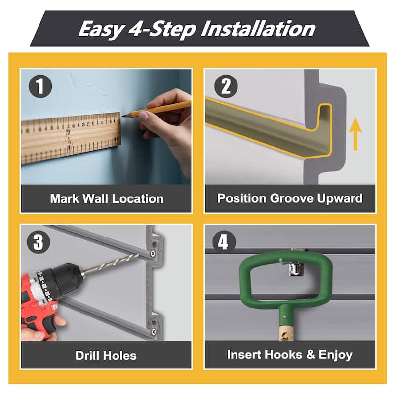Heavy Duty PVC Slatwall Garage Organizer 8x4 ft with 10 Panels, Wall-Mounted Tool Storage System - 94.49"L x 47.24"W x 0.25"H