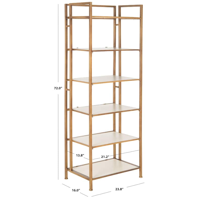 SAFAVIEH Maymie White/ Gold Etagere Bookcase - 23.8" x 16" x 72" - 24Wx16Dx72H