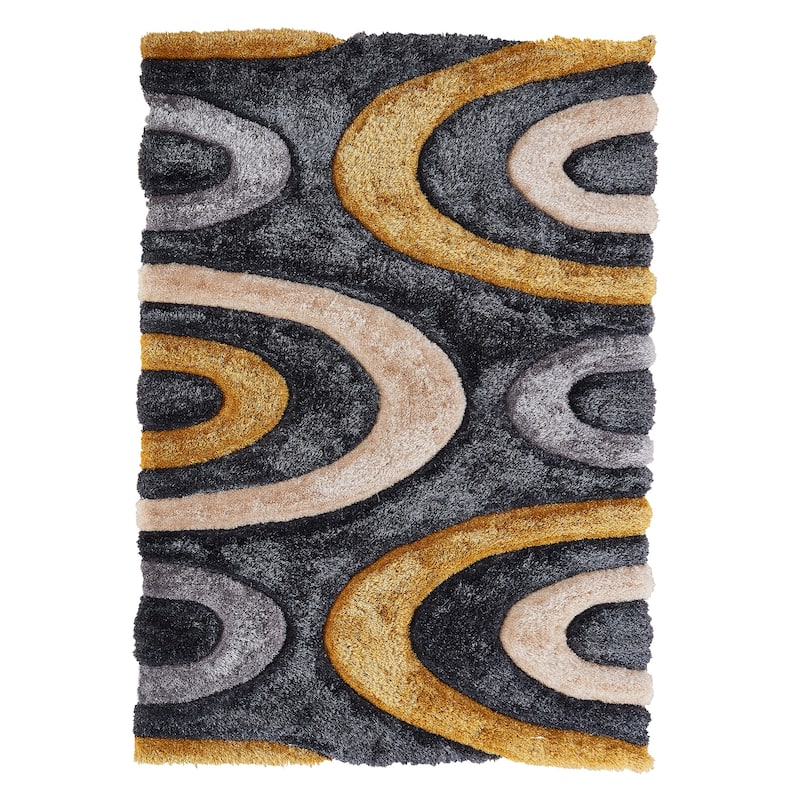 Mateos Shag Collection Area Rug - 3'5'' X 5'5'' - Grey/Gold