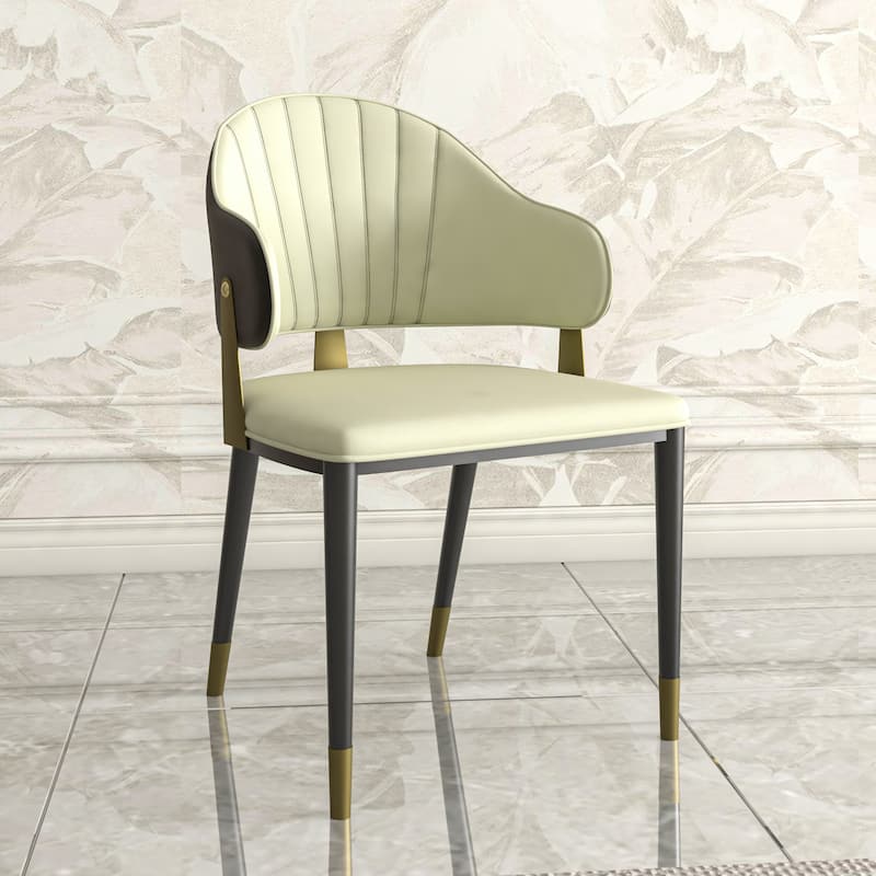 Aria Modern Ergonomic Leather Dining Chair with Iron Legs and Gold Accents Design Side Chair