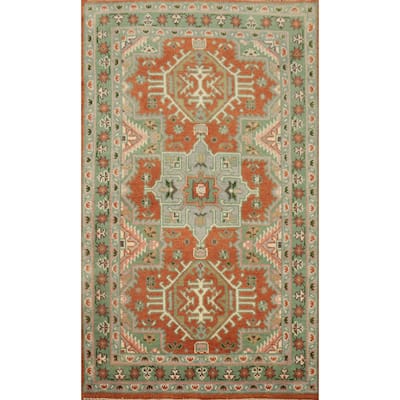Hand Knotted Oriental 100% Wool Carpet Traditional Geometric Oranges & Rust Kazak Area Rug - 6' 1'' X 3' 10''