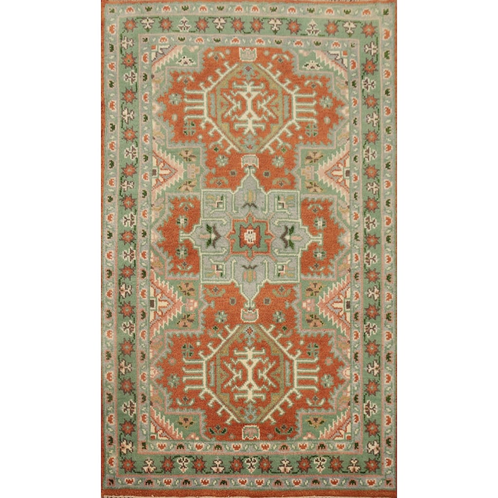 Hand Knotted Oriental 100% Wool Carpet Traditional Geometric Oranges & Rust Kazak Area Rug - 6' 1'' X 3' 10''