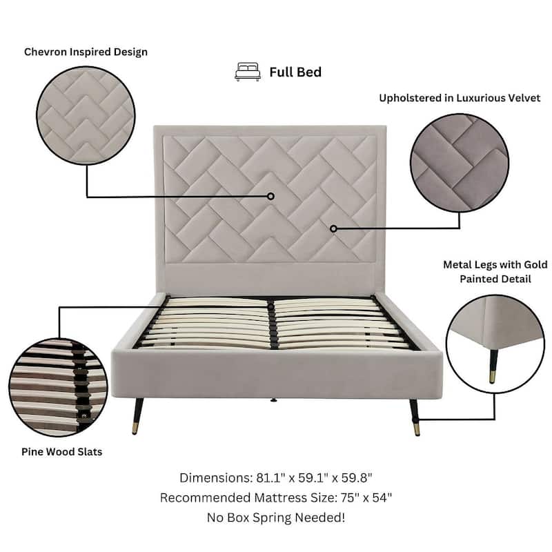 Manhattan Comfort Crosby Modern Velvet Upholstered Bed