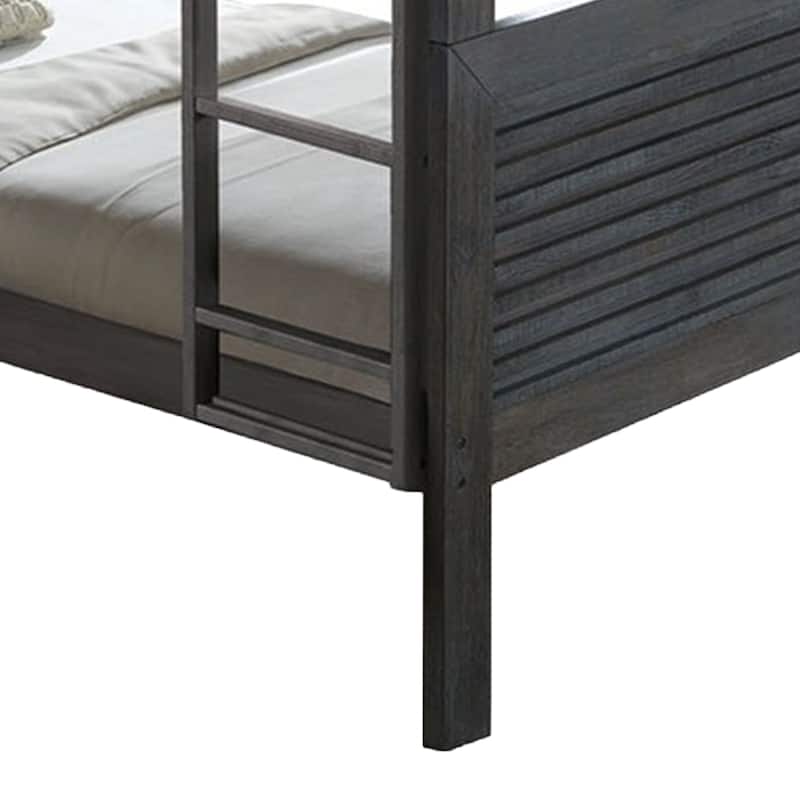 Wexo Twin over Twin Bunk Bed, Charcoal Brown Slat Design and Ladder
