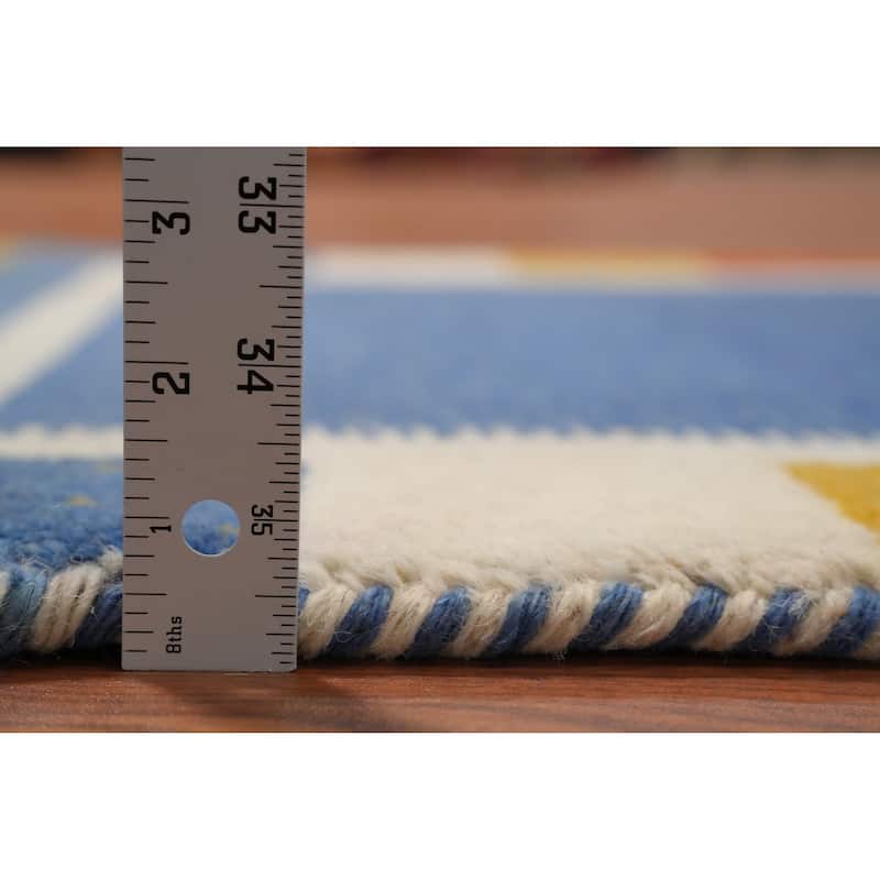 Hand Knotted Oriental 100% Wool Carpet Modern Bordered Navy Blue & Blues Gabbeh Area Rug - 4' 0'' X 2' 4''