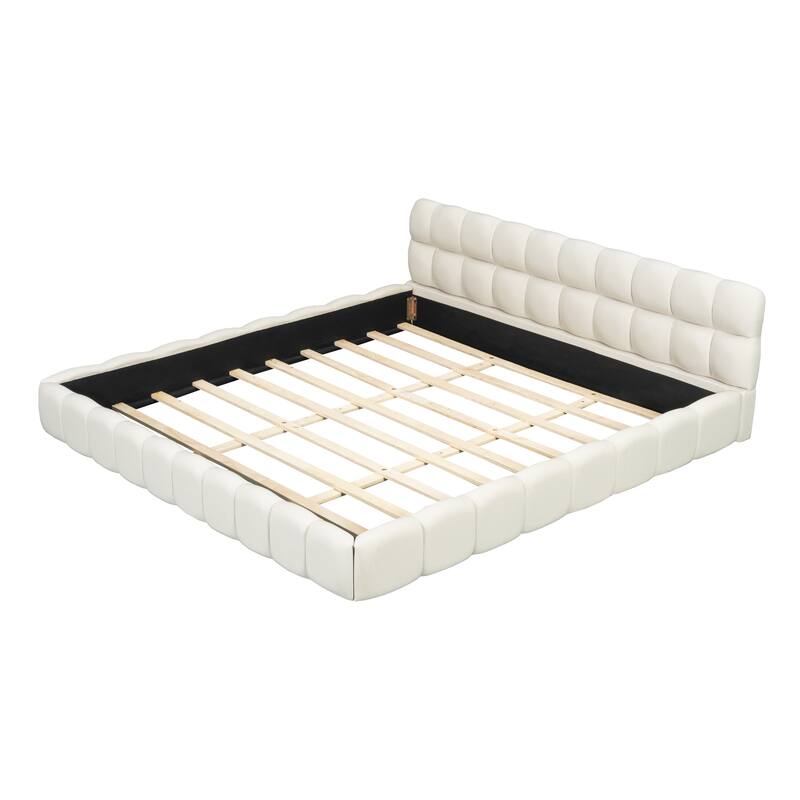 Modern Grounded Bed Frame Linen Fabric Upholstered Platform Bed Frame with Soft Headboard, No Box Spring Needed, Easy Assembly