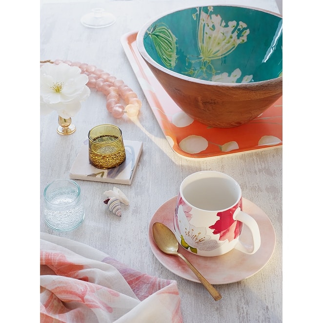 Cream Flowers on Orange Swedish Serving Tray
