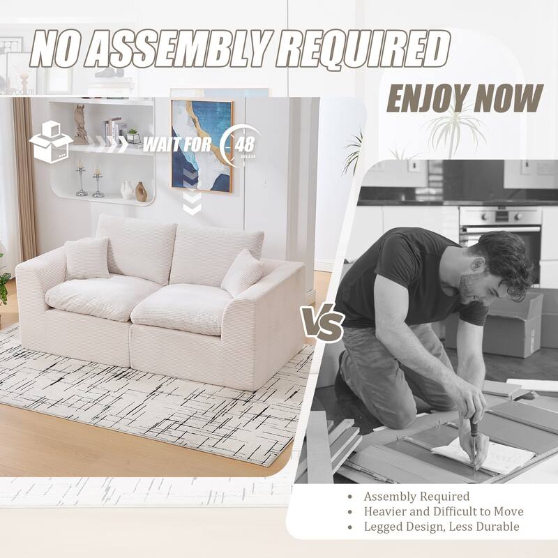 HOMEFUN Corduroy Upholstered Modular 2 Seater Cushion Covers Removable Loveseats Sofa for Living Room Bedroom