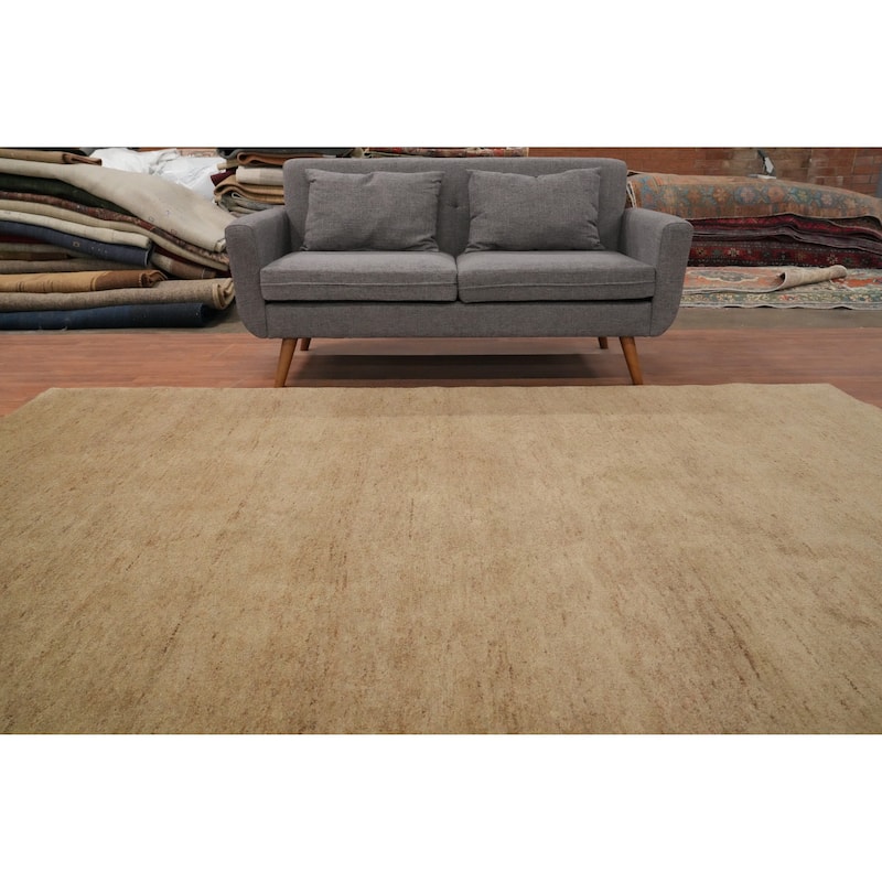 Hand Knotted Oriental 100% Wool Carpet Modern Solid Brown Gabbeh Area Rug - 9' 6'' X 6' 4''
