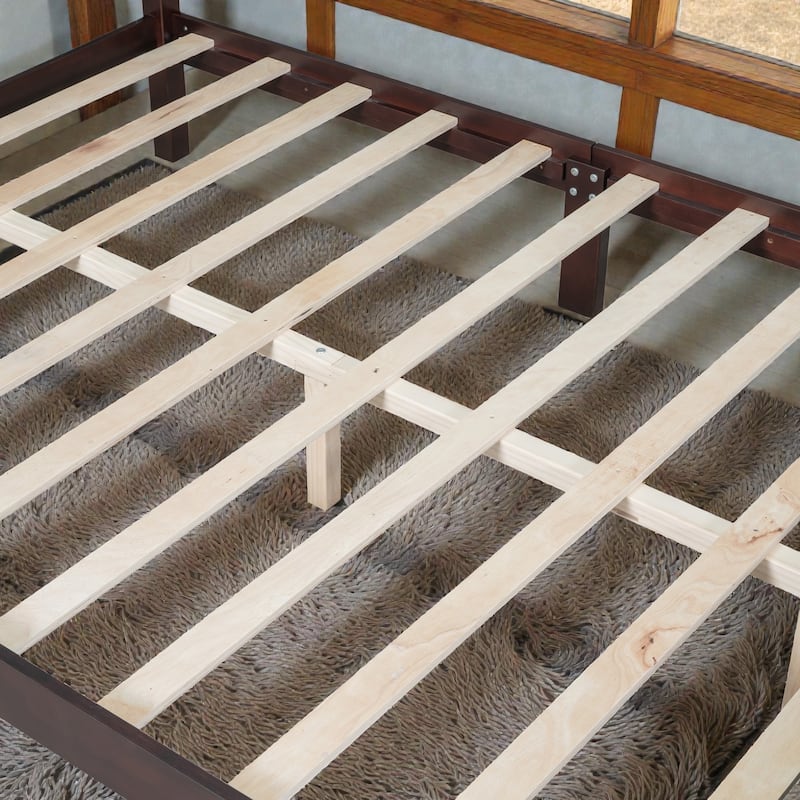 Retro Wood Platform Bed Frame with Headboard, Full Queen Bed with Wooden Slat Support, No Box Spring