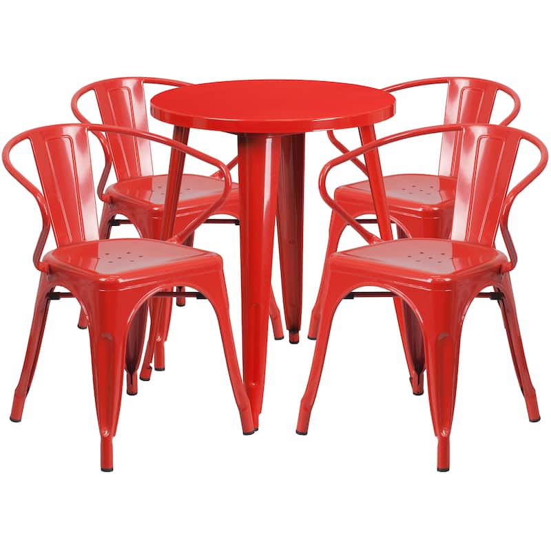 24'' Round Metal Indoor-Outdoor Table Set with 4 Arm Chairs