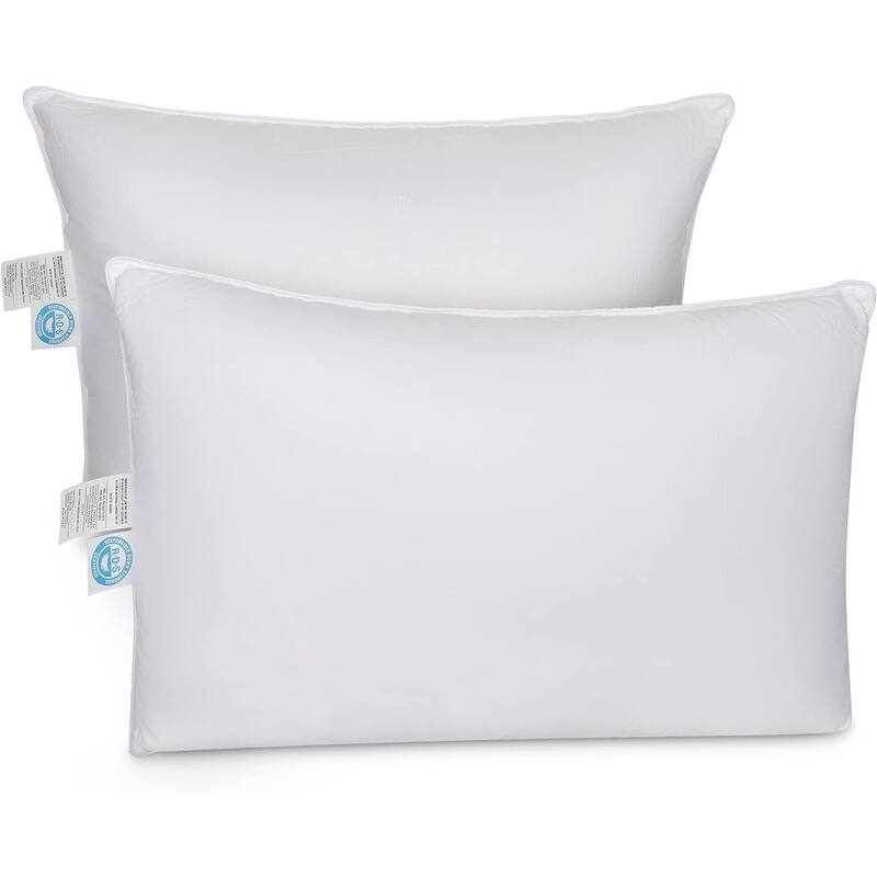 White Goose Down Pillows 550 Fill Power Cotton Shell - Medium - Queen - Set of 2