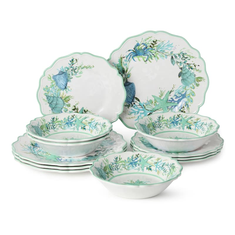 Certified International Sea Glass Melamine 12 Piece Dinnerware Set, Service for Four - 11.00"L x 11.00"W x 0.50"H