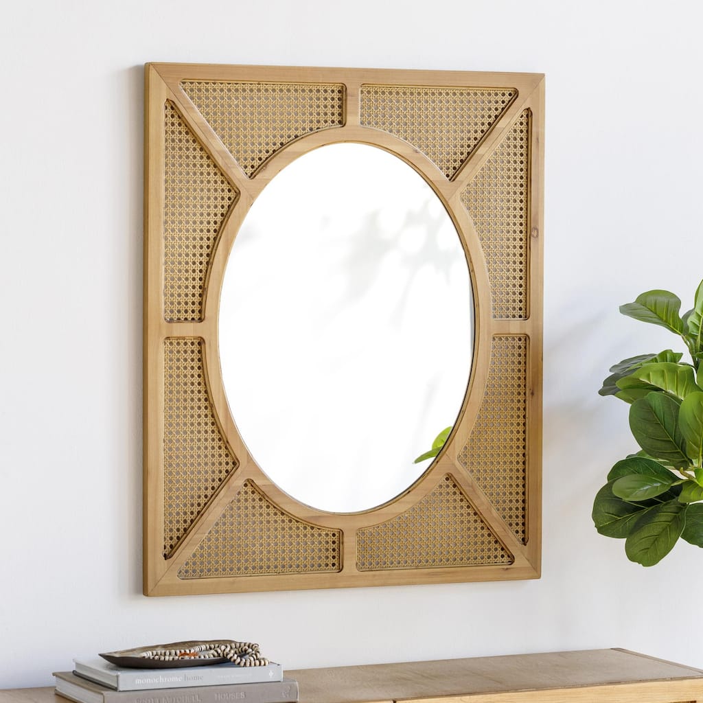 Eudes Traditional Rattan Cane Rectangular Wall Mirror