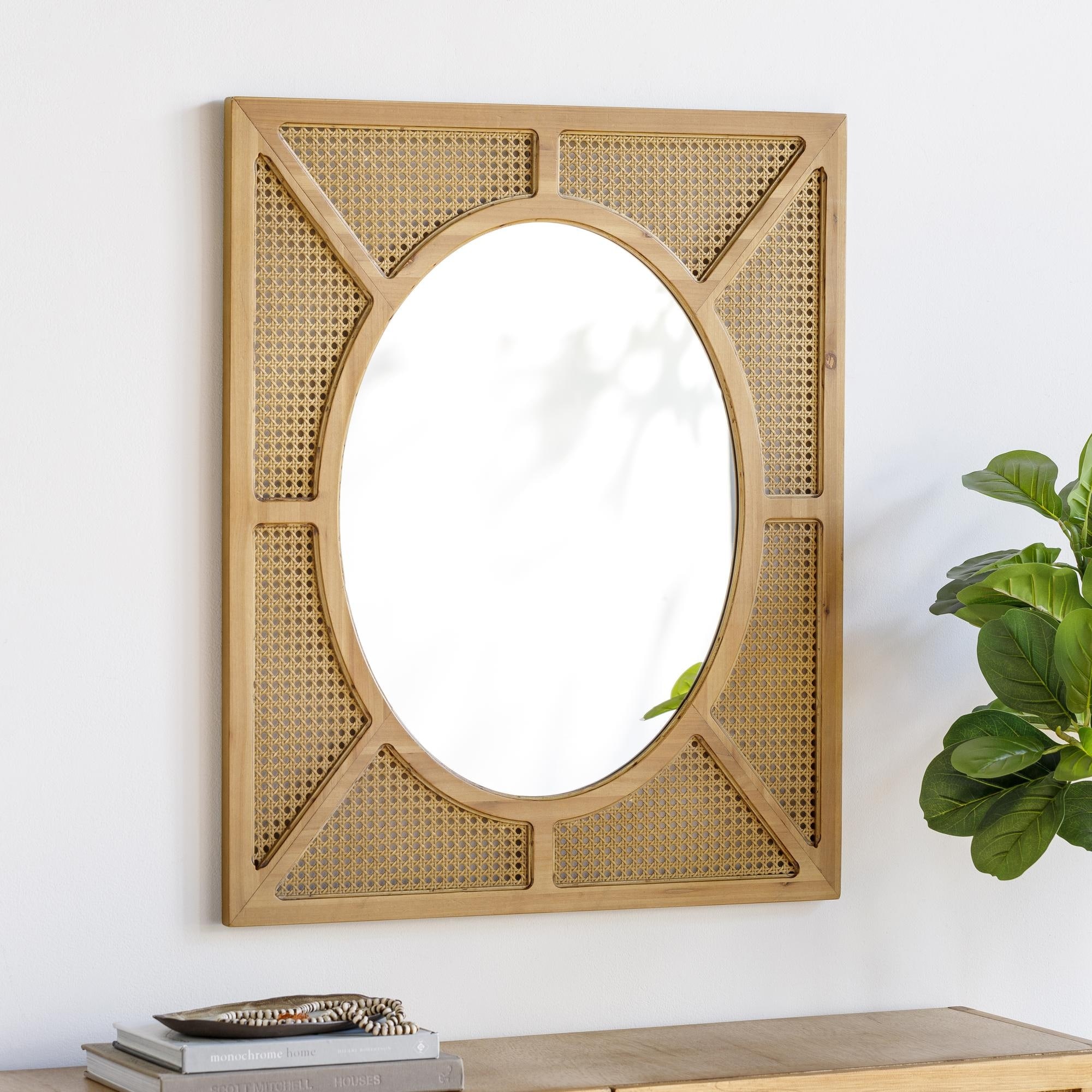 Eudes Traditional Rattan Cane Rectangular Wall Mirror