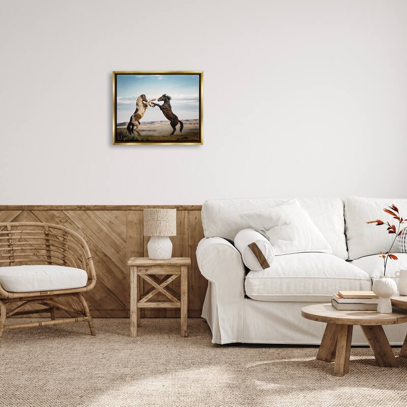 Stupell Fighting Horses Photography Framed Floater Canvas Wall Art Design by PBurchettePhoto