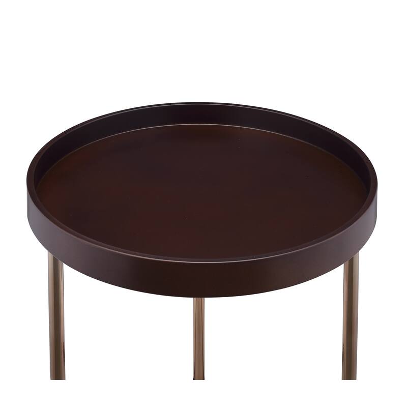 Round Tray Table with Metal Frame for Living Room, Espresso