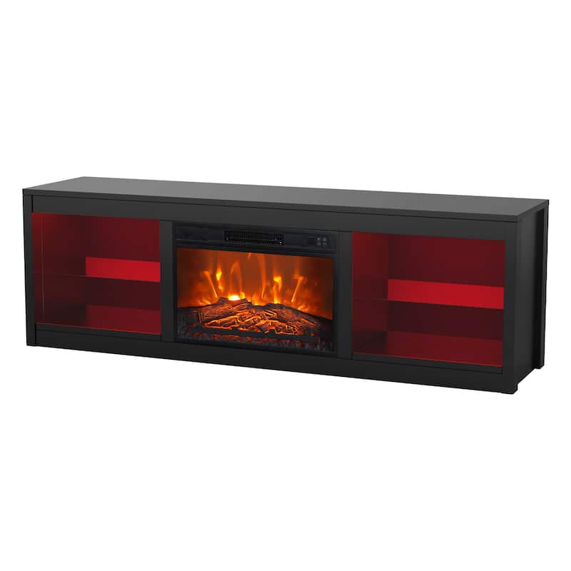 66" Modern Black Electric Fireplace TV Stands Console for 75-inch TV with Remote - 66 in console width