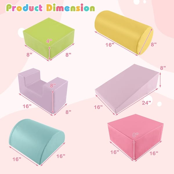 Gymax 6 PCS Kids Climber Play Set Indoor Foam Climb & Crawl Activity - Pink