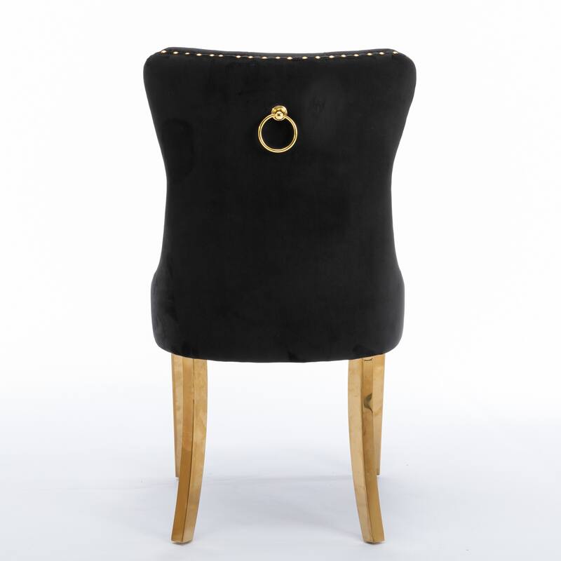 Set of 2 Contemporary High-End Tufted Upholstered Dining Chair with Nailhead & Stainless Steel Legs
