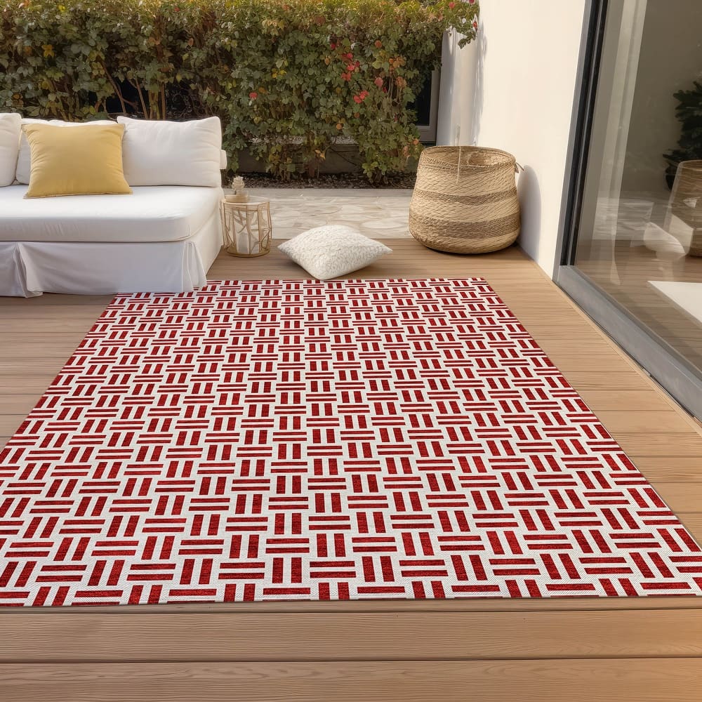 Machine Washable Indoor/ Outdoor Contemporary Basketweave Chantille Rug