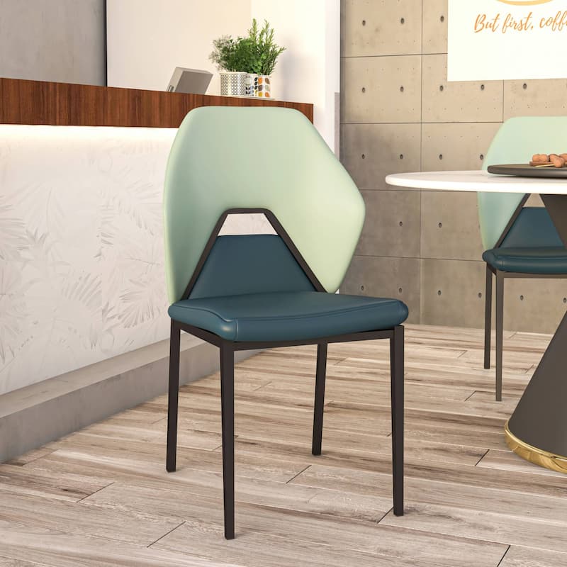 Eclat Leather Dining Chair in Black Iron Modern Upholstered Accent Kitchen Side Chair