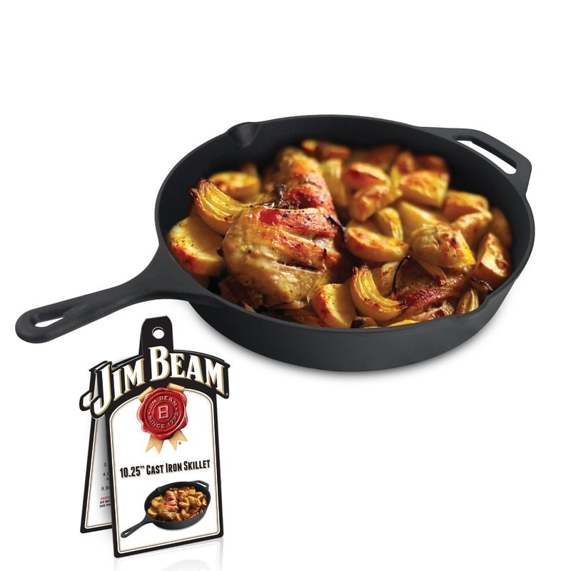 Jim Beam HEA Set of 3 Pre Seasoned Cast Iron Skillets with Even  Distribution and Heat Retention-6 8 10, 10'', Black