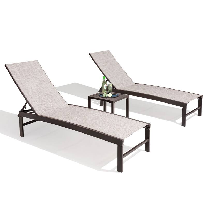 VredHom Outdoor Aluminum Adjustable Chaise Lounge Chairs and Side Table Set - 60.4 in L * 24.6 in W * 16.1/40.8 in H