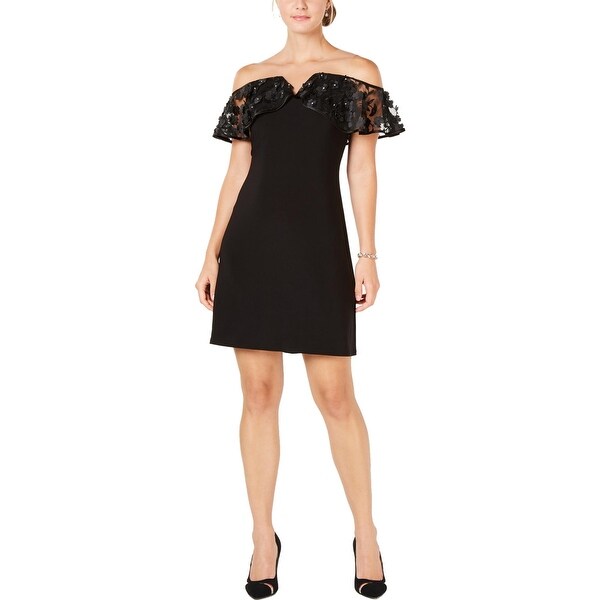 black cold shoulder cocktail dress