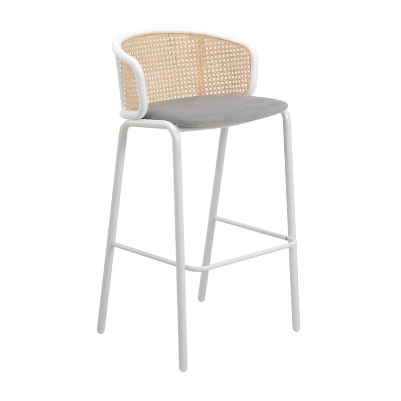 LeisureMod Ervilla Bar Stool with White Powder Coated Steel Frame - 37" - Grey